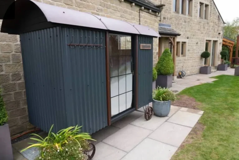 black corrugated sauna hut exterior