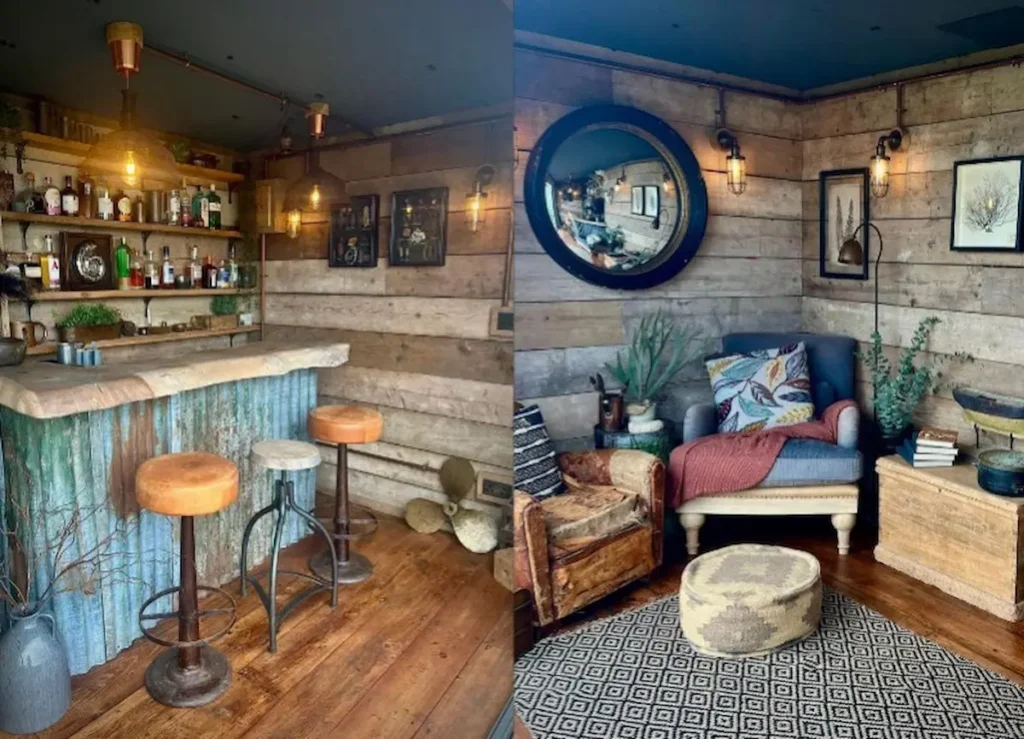 luxury garden bar hut with stools