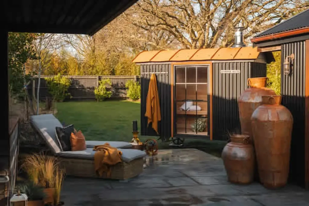luxury outdoor sauna hut garden wellness