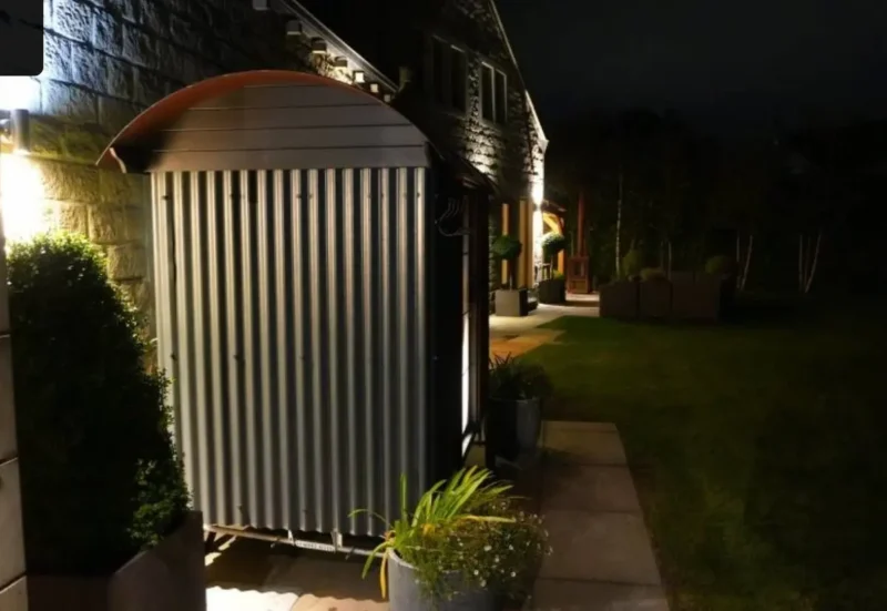 garden sauna hut evening lighting garden sauna hut evening lighting